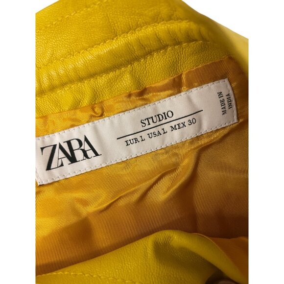 Zara Studio Womens Leather Skirt Size L Yellow Lined Wrap A-Line 1966/304 NWOT - Picture 4 of 10